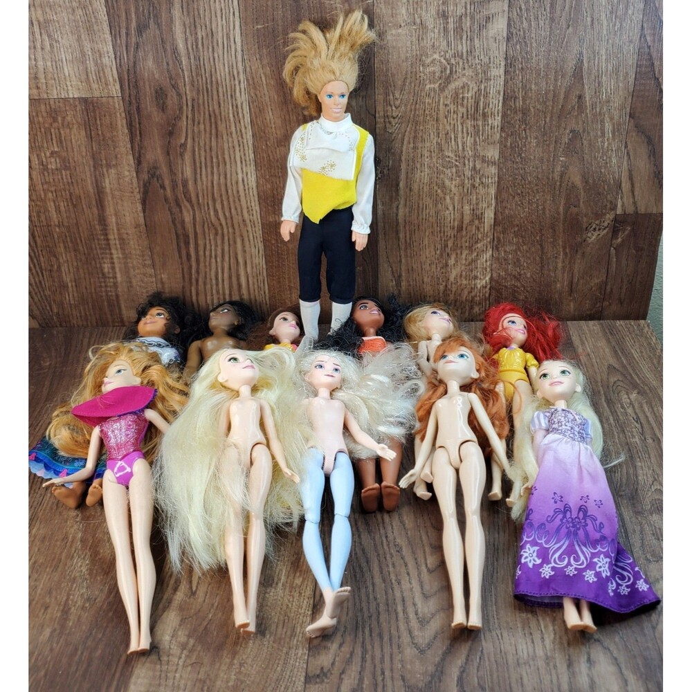 Disney Princesses Prince Barbie Dolls Lot of 12